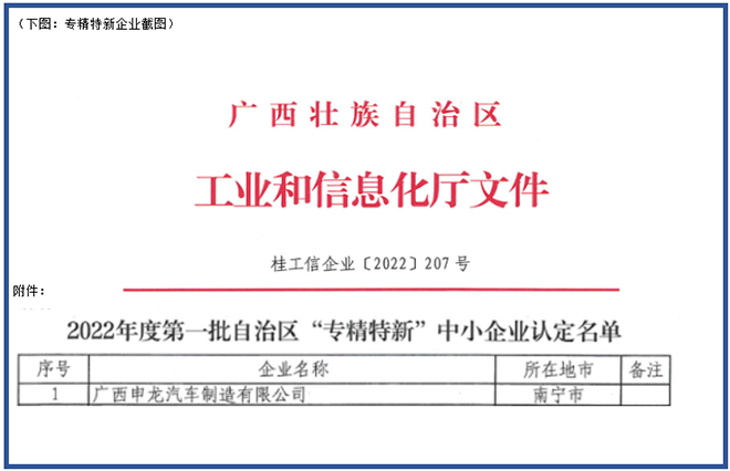 喜報(bào)！廣西申龍獲批2022年度第一批自治區(qū) “專精特新”中小企業(yè)